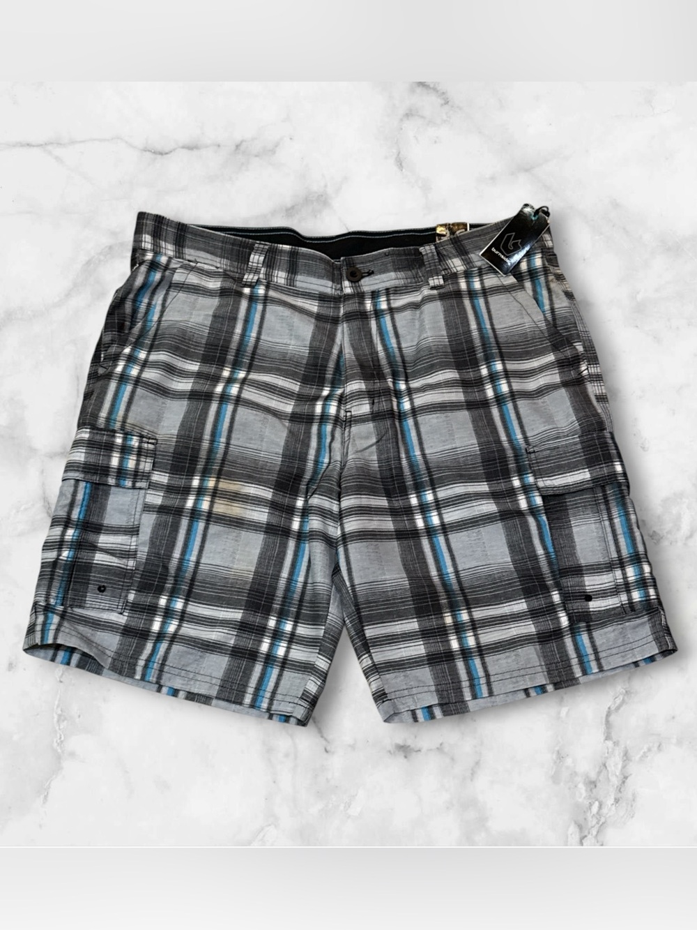 Burnside Men's Flat Front Cargo Shorts Black/Gray Stripe, Size 36